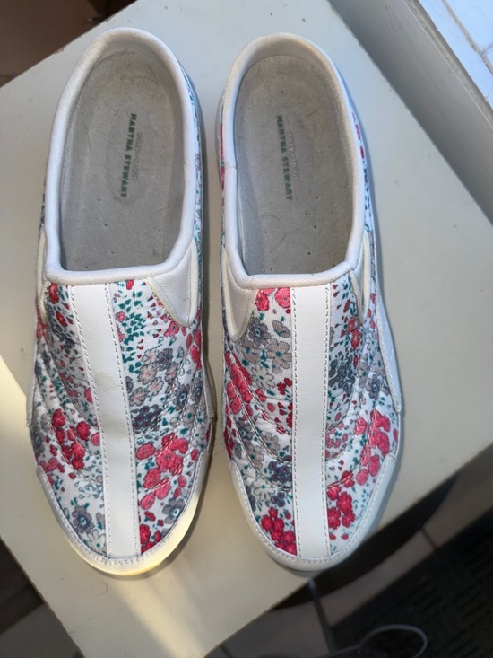 Martha Stewart Shoes - Martha Stewart White Canvas Slip-Ons with Pink and Teal Floral Accents